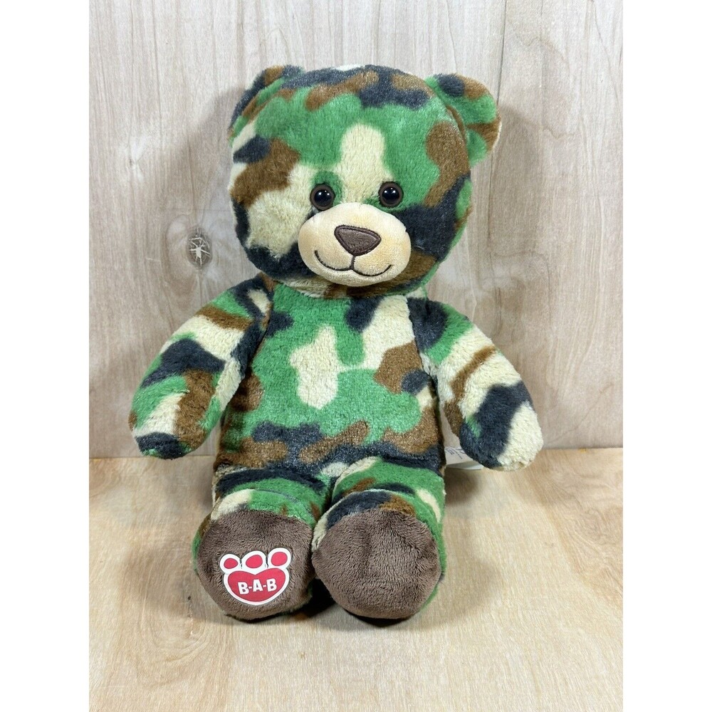 Build A Bear Workshop Camouflage Bear Camo Print Army Green Teddy Plush Toy 16" - Picture 2 of 5